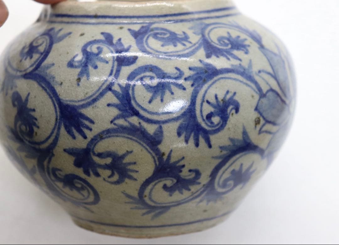 古安南　染付壺　花卉紋　送料込み250820