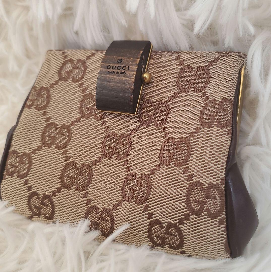 ⭐極美品⭐GUCCI　GG　木使用　ガマ口　財布　小銭入れ　ウォレット