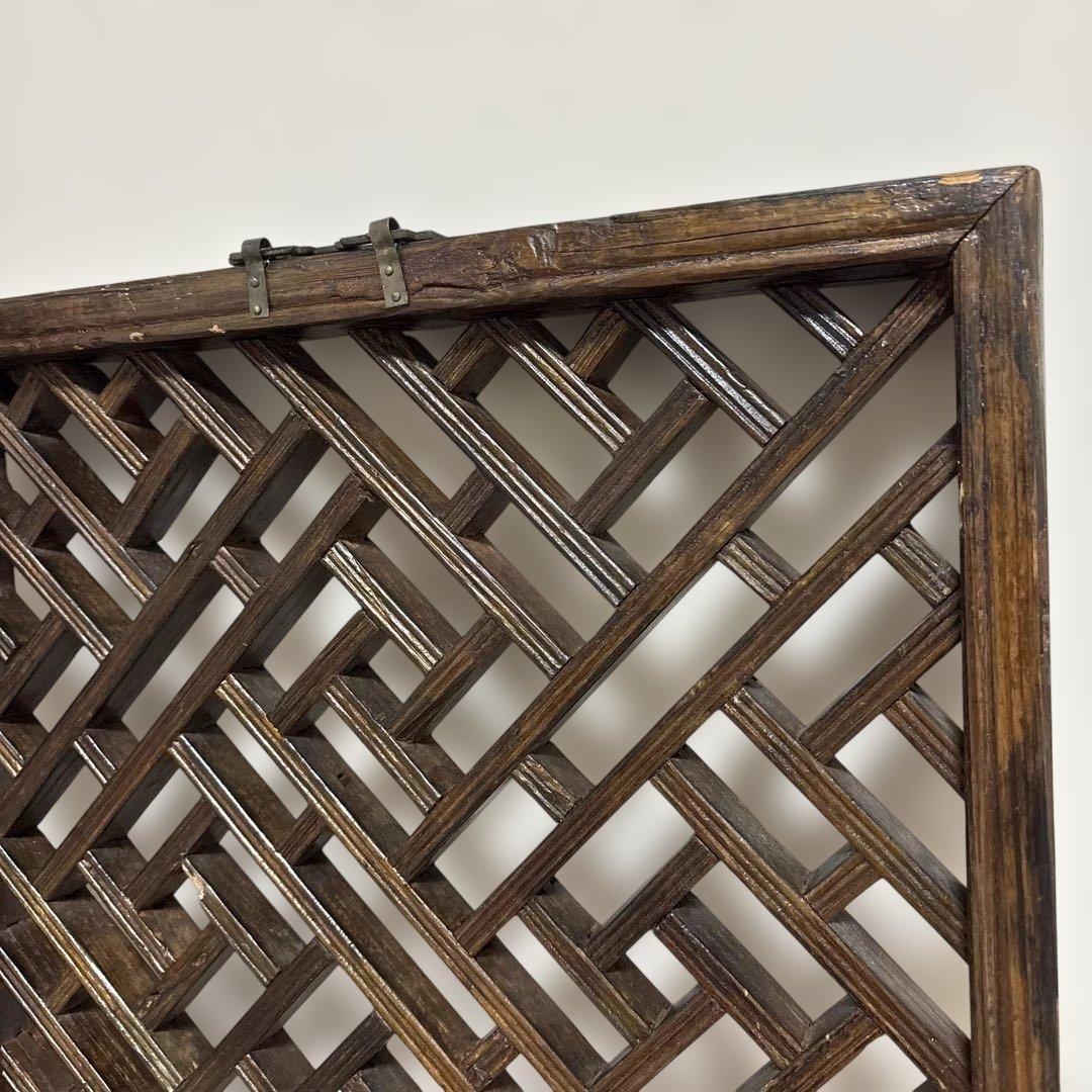 中国アンティーク☆木製建具☆シノワズリ☆欄間☆格子模様☆壁掛け装飾☆2枚セット