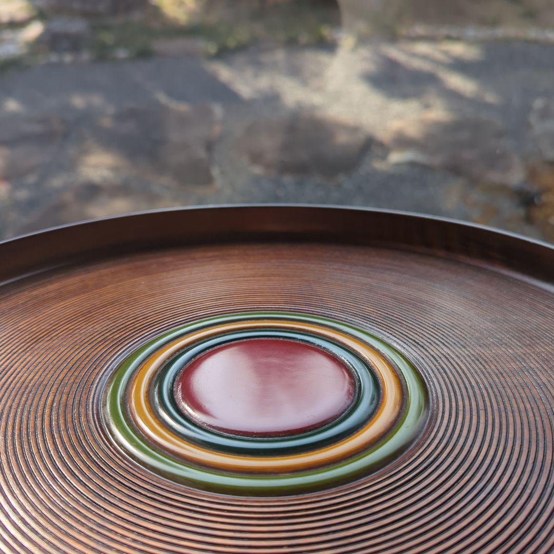 茶道具　漆器　木工細工　天然木　木製くり抜き茶櫃（上蓋独楽塗盆）茶器入れ　大寸