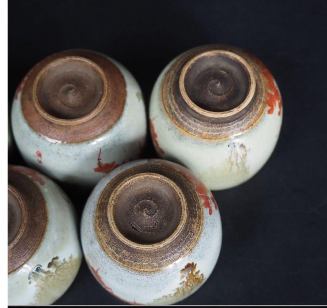 送料無料　個性的九谷焼　手描き煎茶碗5客　時代物　希少