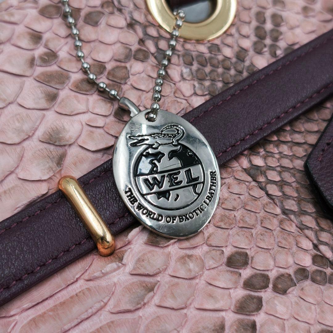 【希少 WEL公認】ダイヤモンドパイソン ハンドバッグ ピンク A4 鍵付