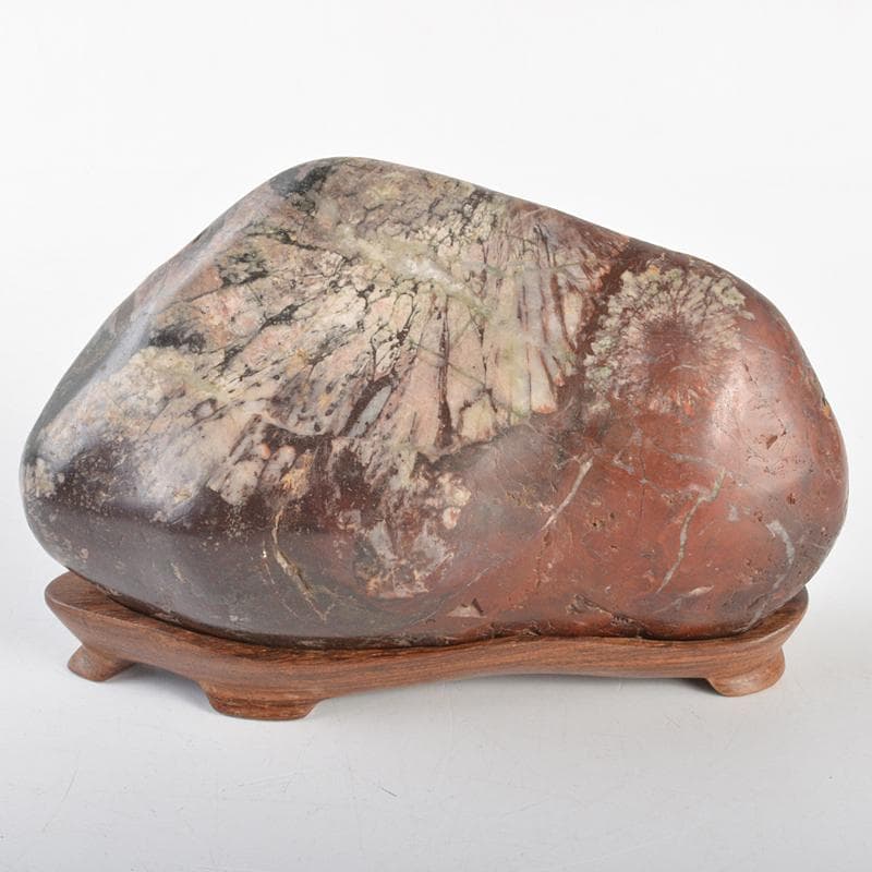 天然石　鑑賞石　菊花石　置物　重さ約1127g　唐木台付　C　R7298