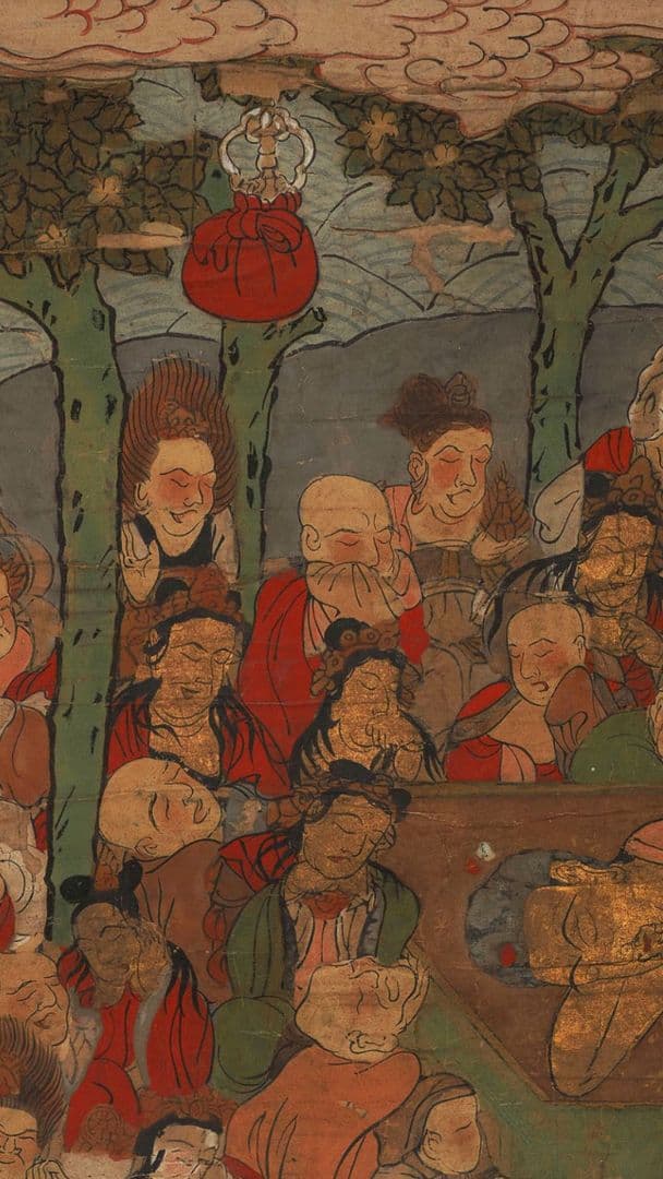 古仏画 涅槃図 肉筆 真作 無落款 仏教美術