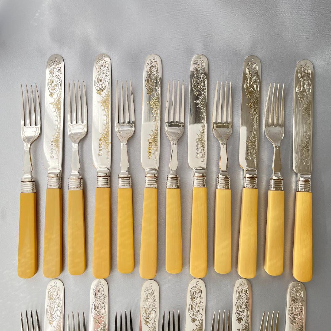 【John Batt 】【純銀継手】デザートセット 24本 木製ケース