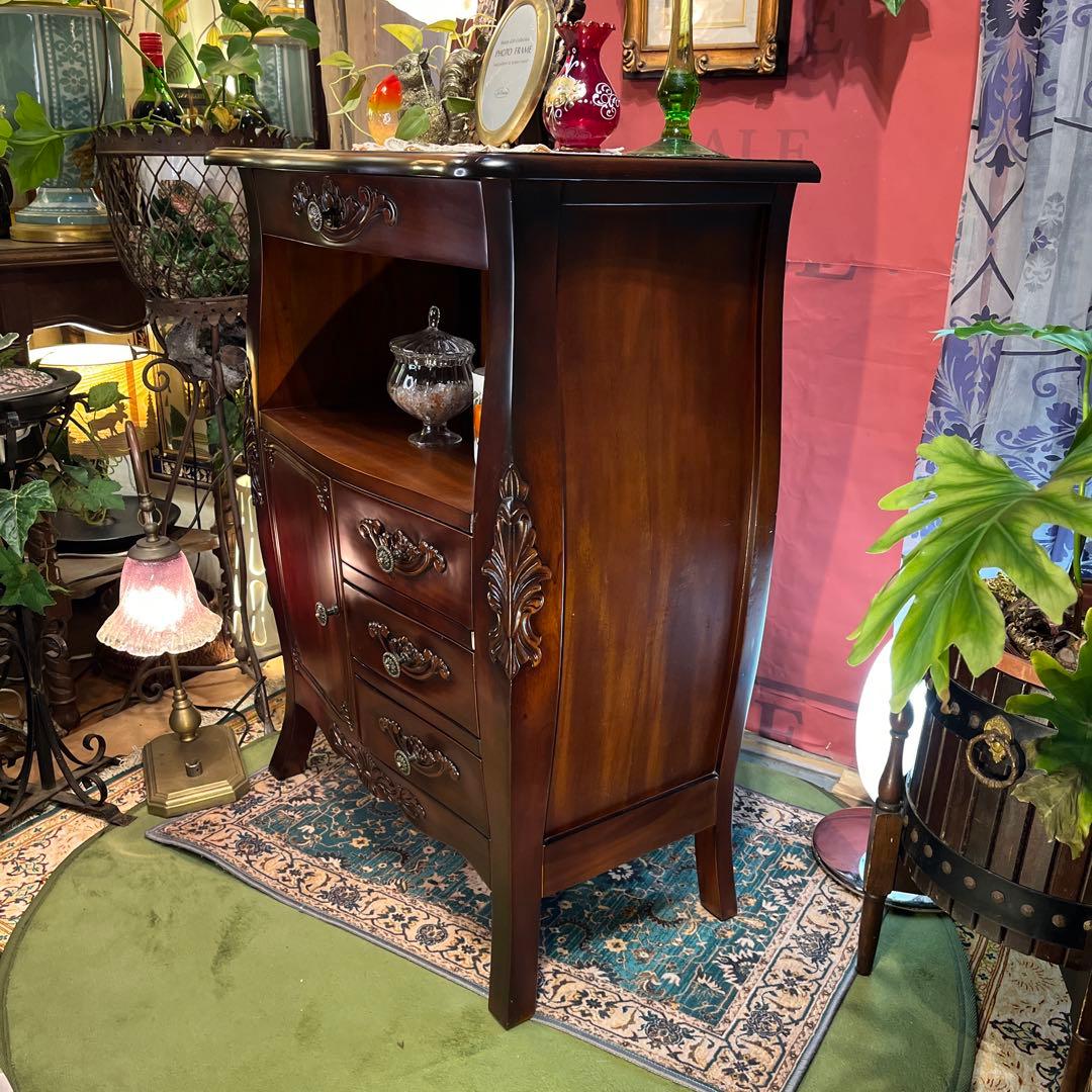 レザートップ　猫脚　アクセントホールキャビネット