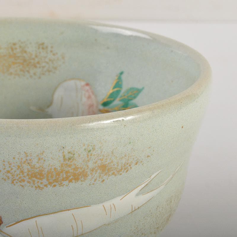 茶道具　京焼　平安　橋本紫雲造　失透釉　大根蕪文　茶碗　共箱　V　6555