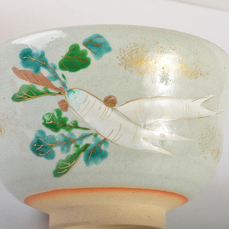 茶道具　京焼　平安　橋本紫雲造　失透釉　大根蕪文　茶碗　共箱　V　6555