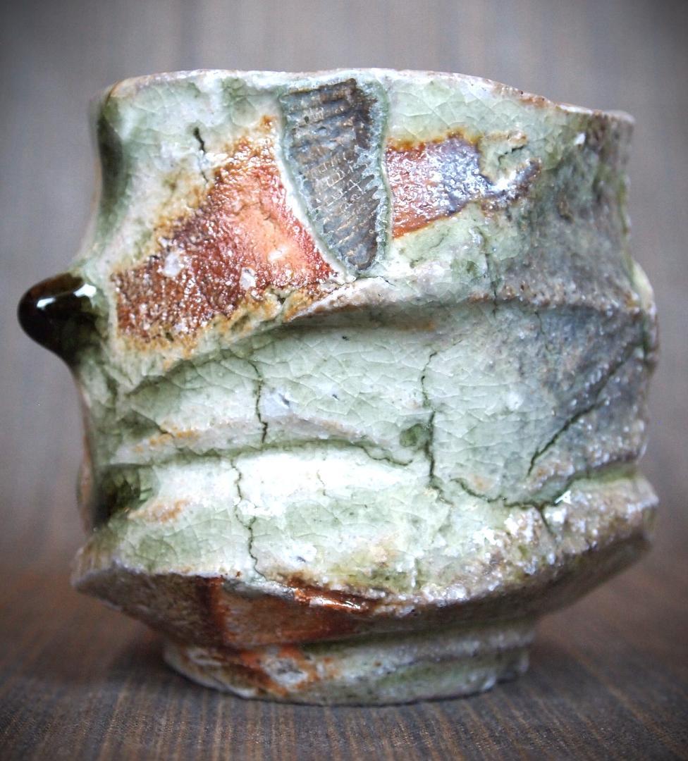 1080★新学【師＆父：新歓嗣】伊賀鎬湯のみC★ビードロ★共箱・共布