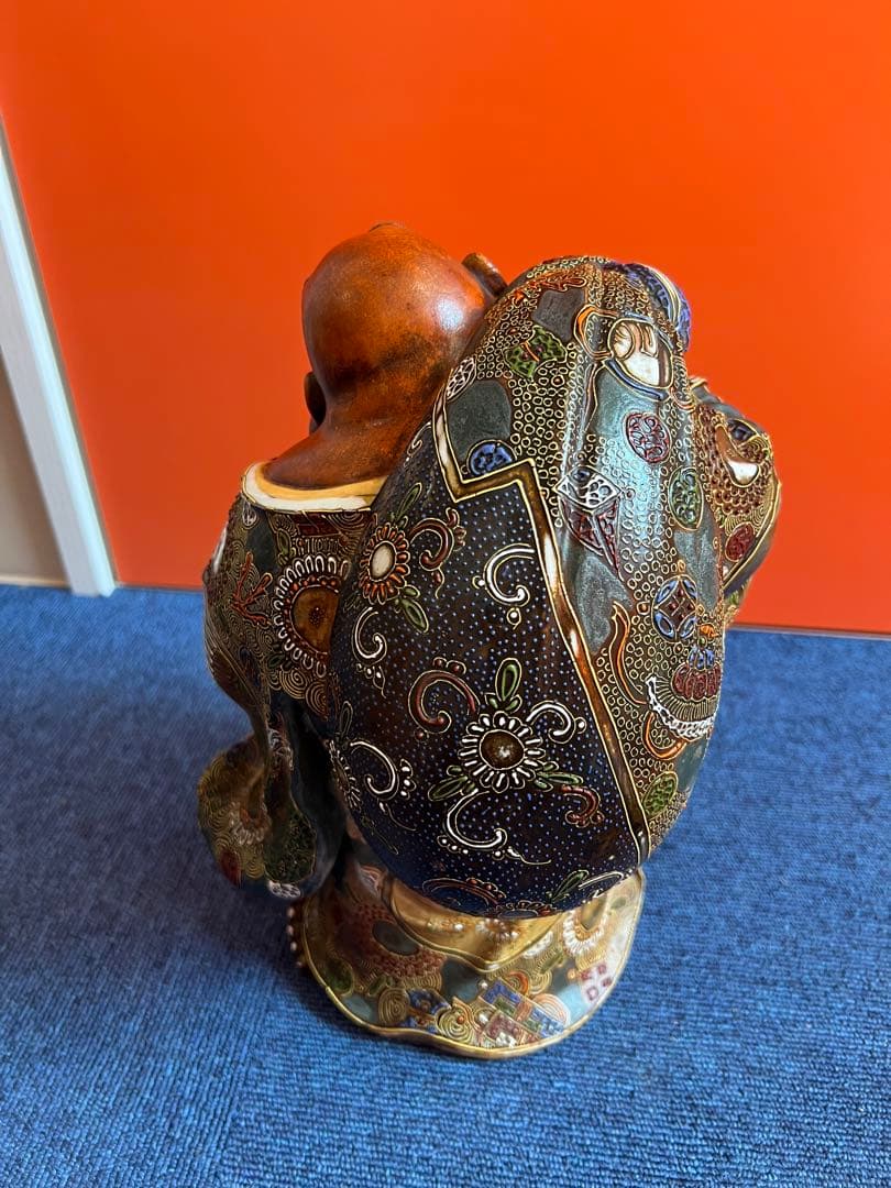 1067  九谷焼  色絵金襴手布袋像 置物  時代物