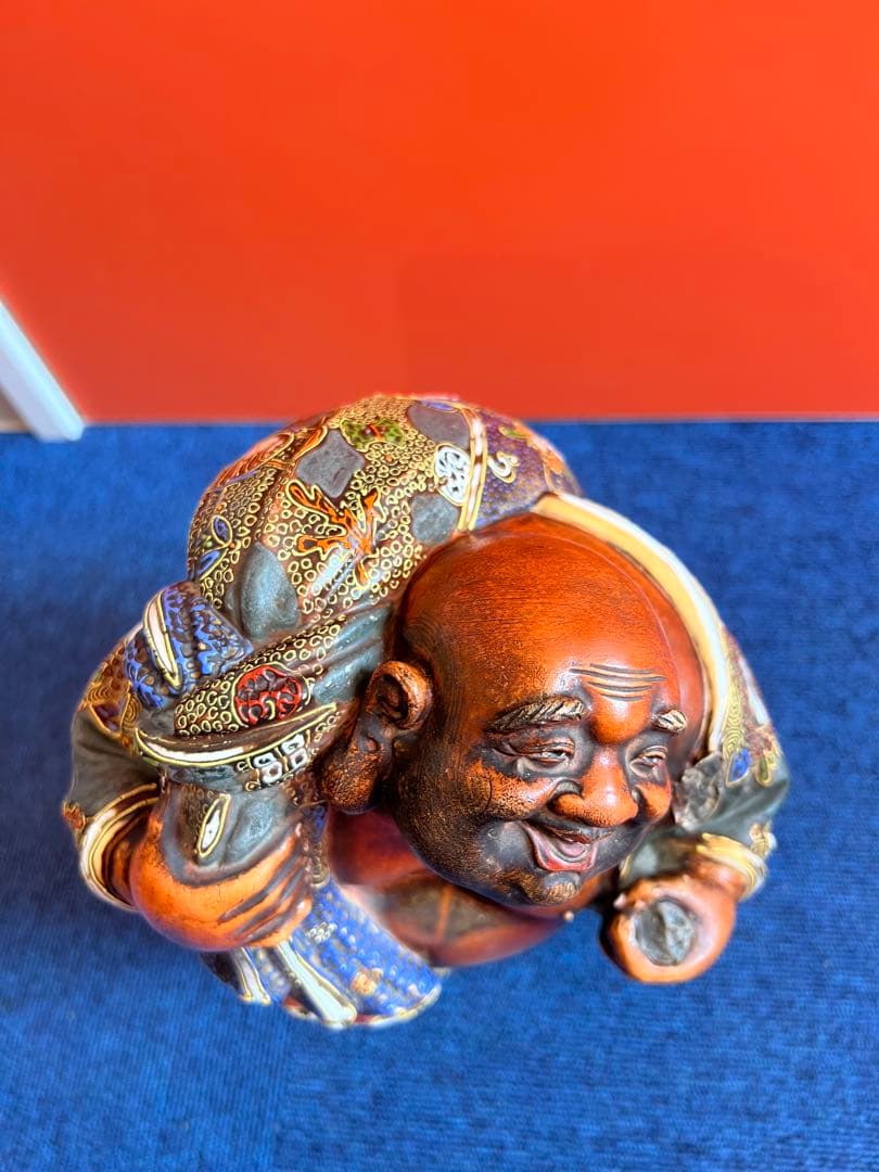 1067  九谷焼  色絵金襴手布袋像 置物  時代物