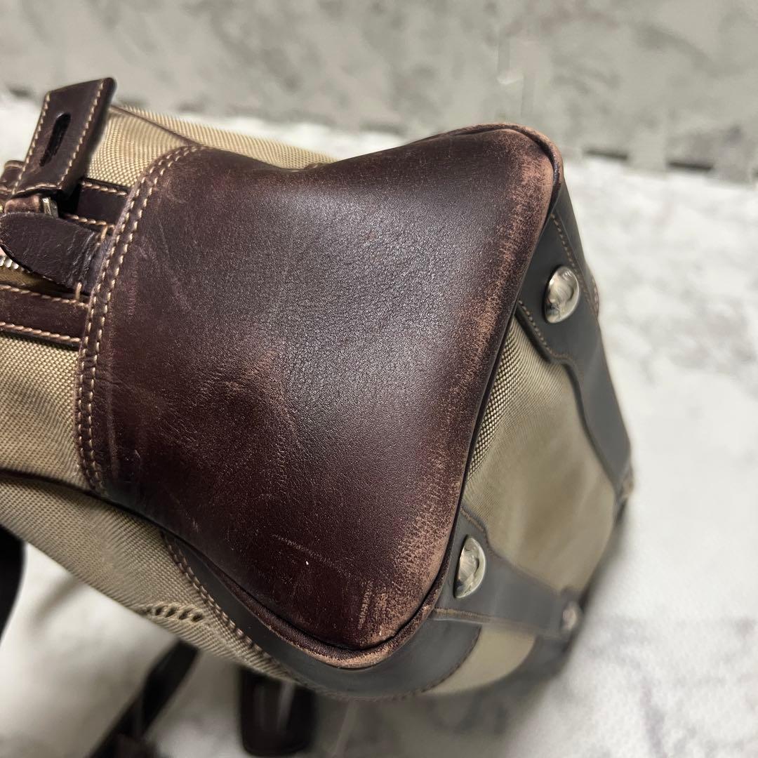 プラダ ロゴジャガード ミニボストン ハンドバッグ キャンバス レザー ベージュ