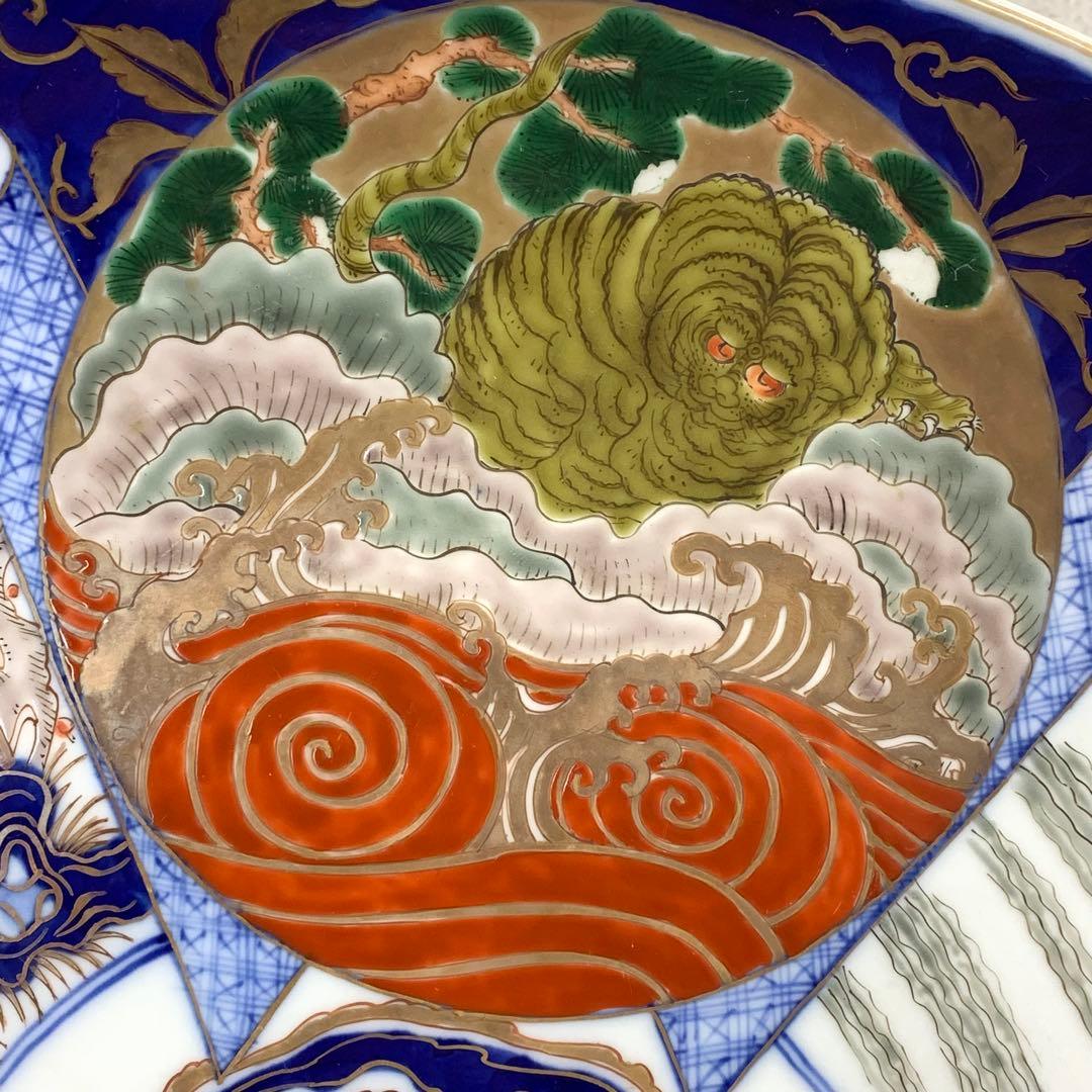 大皿 直径46cm 龍虎 鳳凰 色絵 伊万里 有田 縁起 アンティーク ⑦