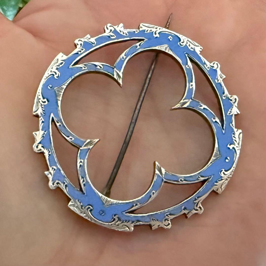 アンティークスコティッシュブローチブルーのエナメルエマイユ七宝　美しい図案