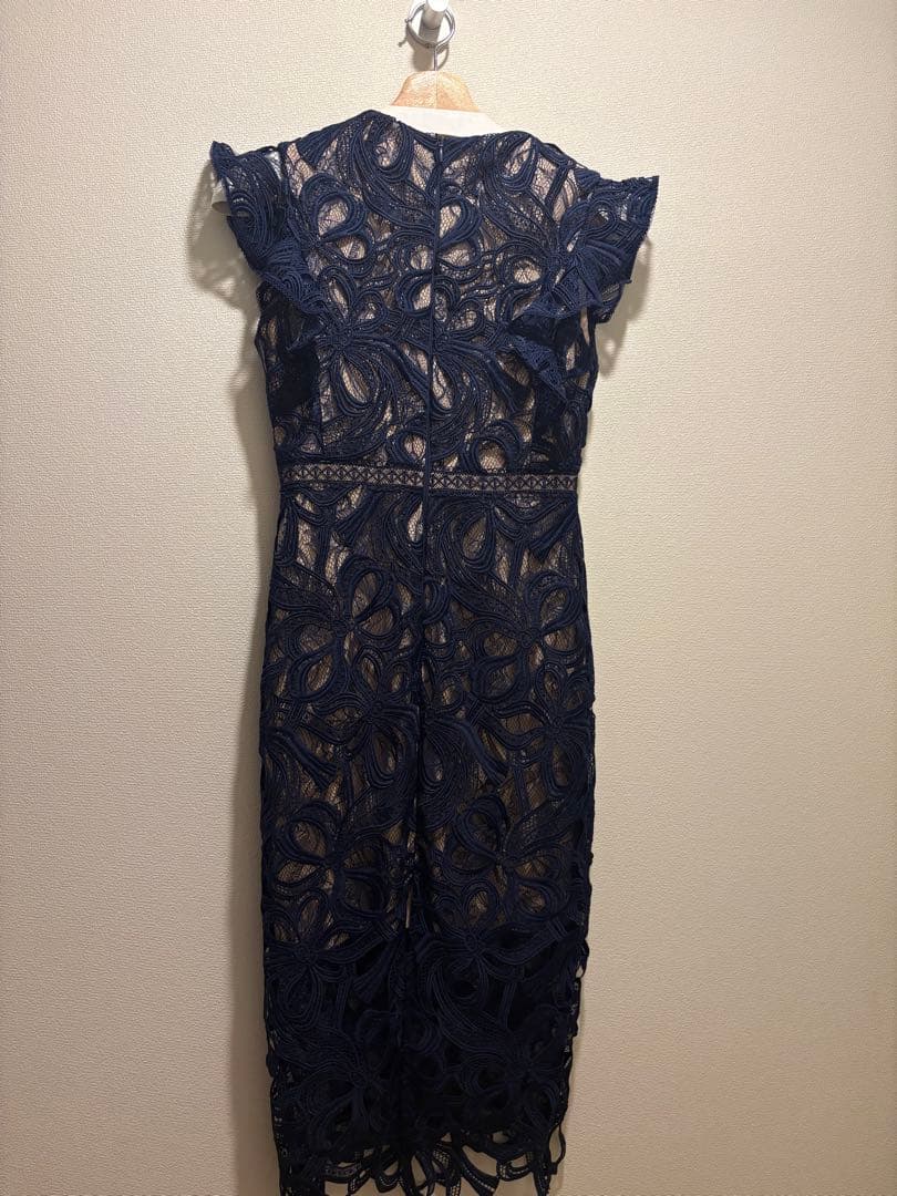 エルケイ　ネイビーレースミディドレス フリル付き