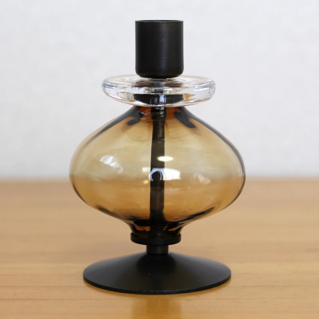 【美品】エリックホグラン　キャンドルスタンド オニオン型　アンバー 01