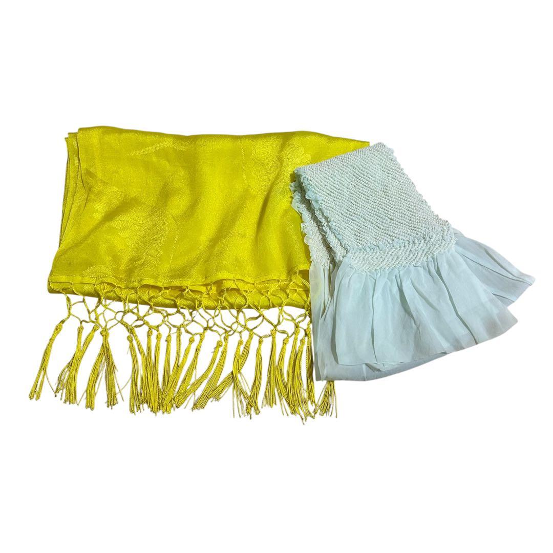 着物　七五三　7歳　女の子　13点　フルセット　オレンジ　グレージュ　格子　花文