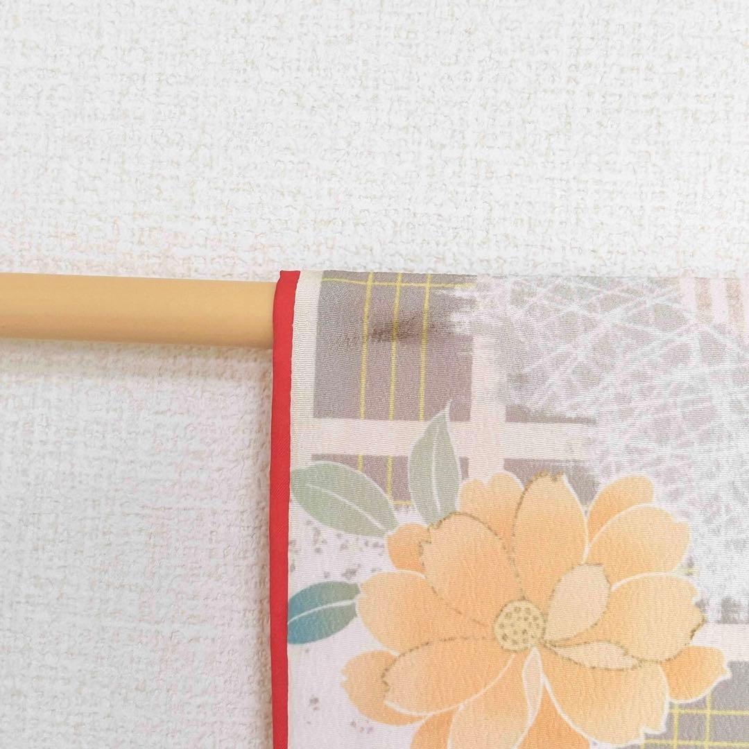 着物　七五三　7歳　女の子　13点　フルセット　オレンジ　グレージュ　格子　花文