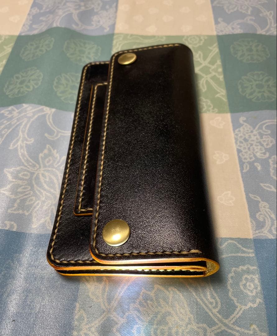 トラッカーウォレット　ロングサイズ　ハンドメイド　黒　ブラック　本革　ヌメ革