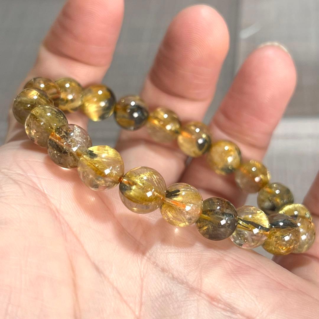 金運強　太陽放射ルチルブレスレット　ヘマタイト　ルチルクォーツ　3-1