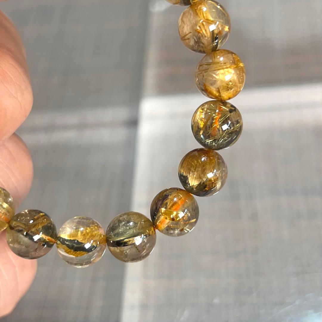 金運強　太陽放射ルチルブレスレット　ヘマタイト　ルチルクォーツ　3-1