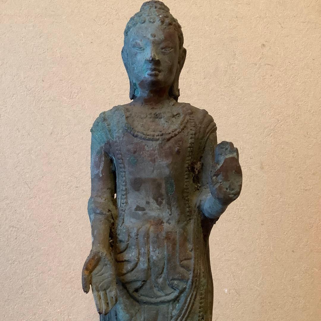12〜13世紀インド「仏釈迦牟尼仏像」仏陀・クシャーン朝・マトゥラー発掘青銅仏