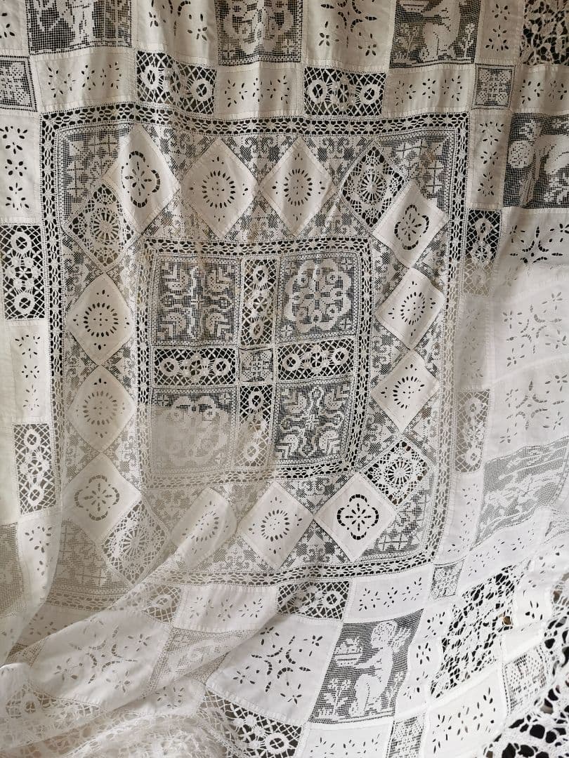 画像追加✛アンティーク 天使騎士フィレレース アイレット パッチワーク大判クロス