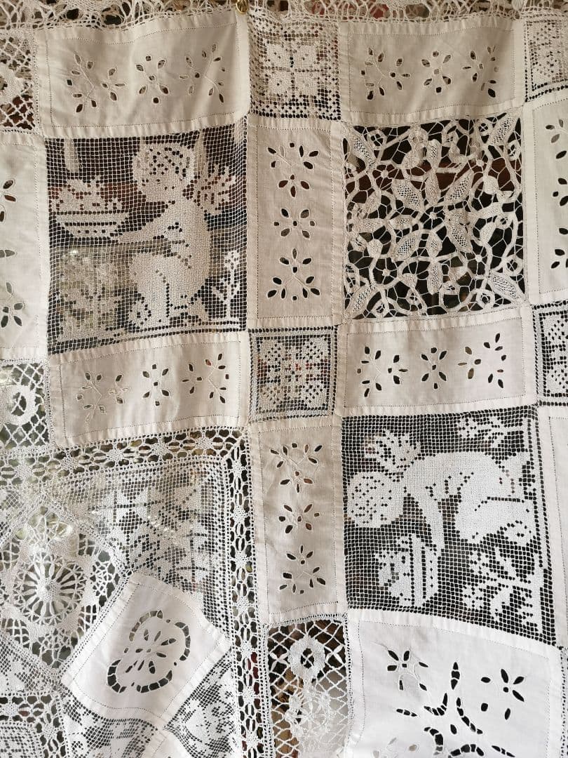 画像追加✛アンティーク 天使騎士フィレレース アイレット パッチワーク大判クロス