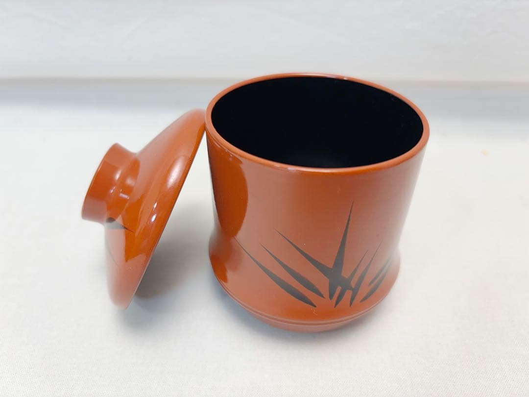 ほぼ未使用 懐石道具 朱塗 竹形黒竹蒔絵 箸洗い 十客組 内黒 小吸物椀 元箱