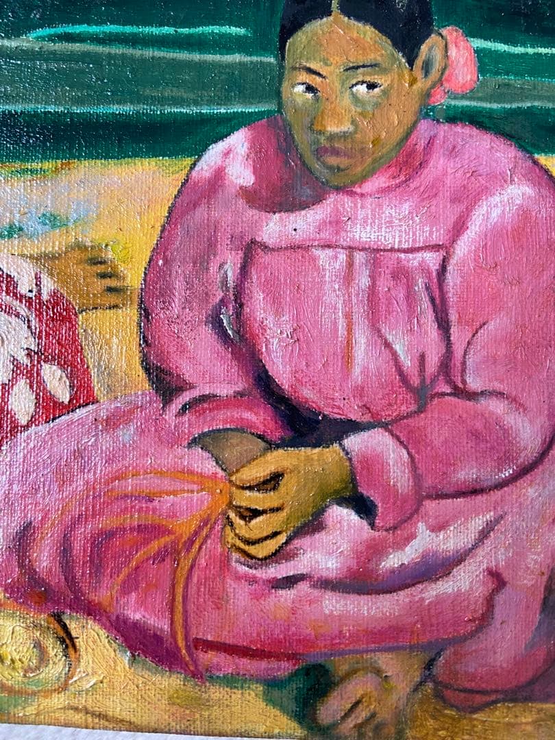 ゴーギャン　肉筆手描きの油絵模写画　浜辺の二人の女