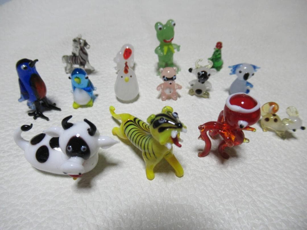 未使用 70年代日本製◆手作り 可愛いミニ生き物ガラス細工 合計160個14種類