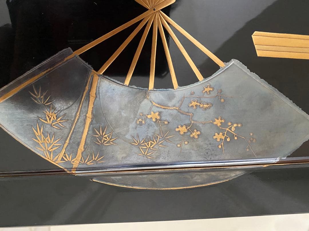 明治期頃 蒔絵 扇面 御料紙箱　料紙箱　草紙箱　書簡 内梨子地　漆器 漆工芸