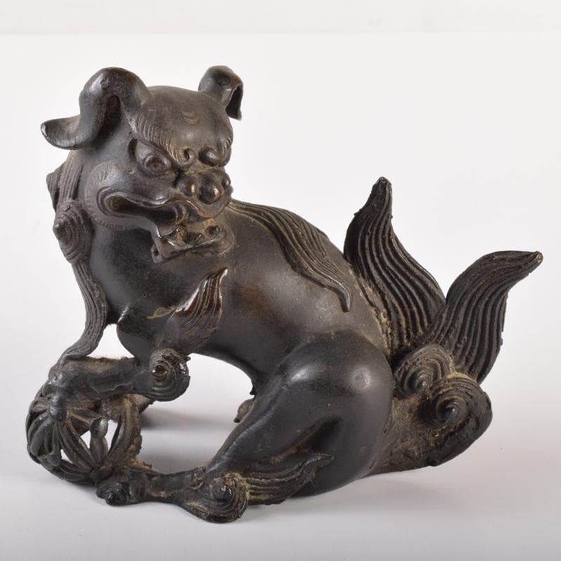 中国　古銅宣徳銅　玉乗り獅子　置物　D　R7798