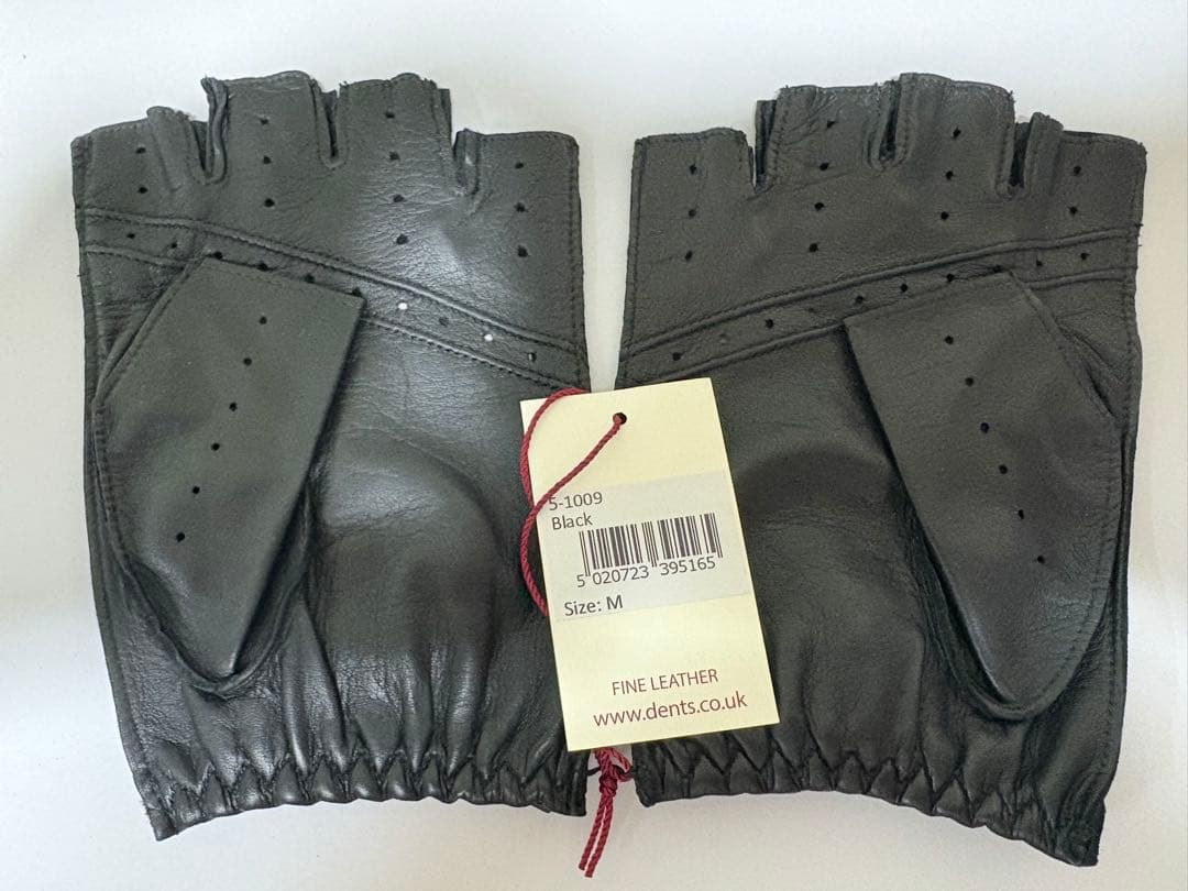 DENTS ブラック レザー フィンガーレス手袋 M