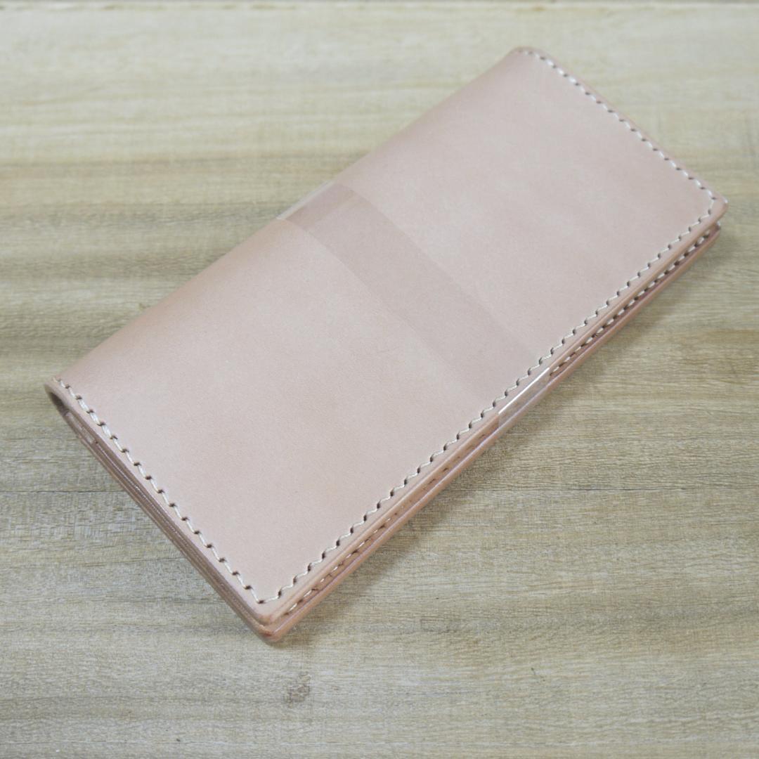 ヌメ革　栃木レザー　サドルレザー　赤タグ付き　ロングウォレット　二つ折り　生成り