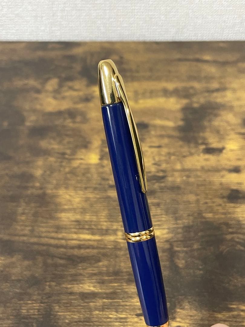 筆記確認＆洗浄済　ディープブルー×ゴールド 18金　細字　キャップレス　万年筆