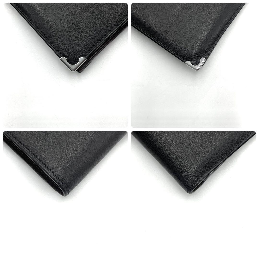 極美品● マスト ドゥ カルティエ 二つ折り財布 マストライン ブラック 鑑定済