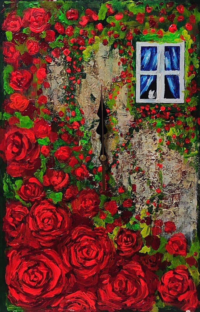 油絵 絵画 【薔薇時計】