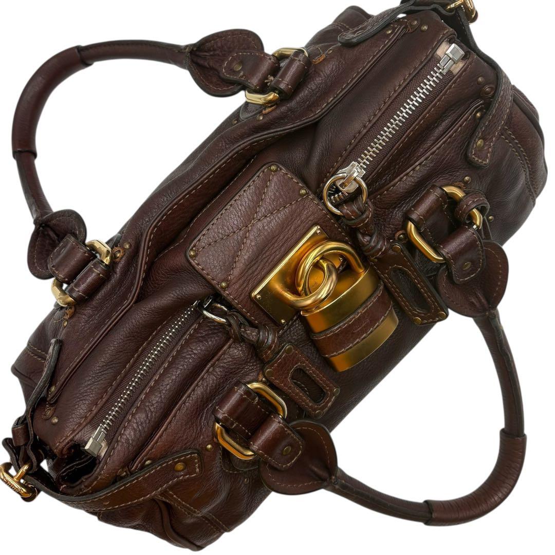 6205 美品 クロエ パディントン 南京錠 ハンドバッグ ミニボストン 焦げ茶