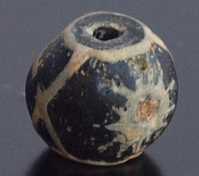 ジャワ発掘、珍しい横向き鳥マニック・ブルン　黒の胎に白で鳥・放射・Ｘ・環モチーフ