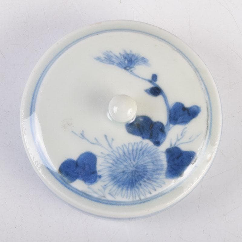 瀬戸焼　古瀬戸染付花草文　茶壷　蓋物　蓋壷　蓋香炉　V　8382