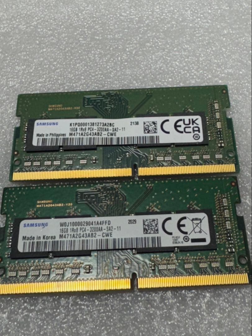 SAMSUNG PC4 3200AA16GB２枚　32GB BIOSチェック済み