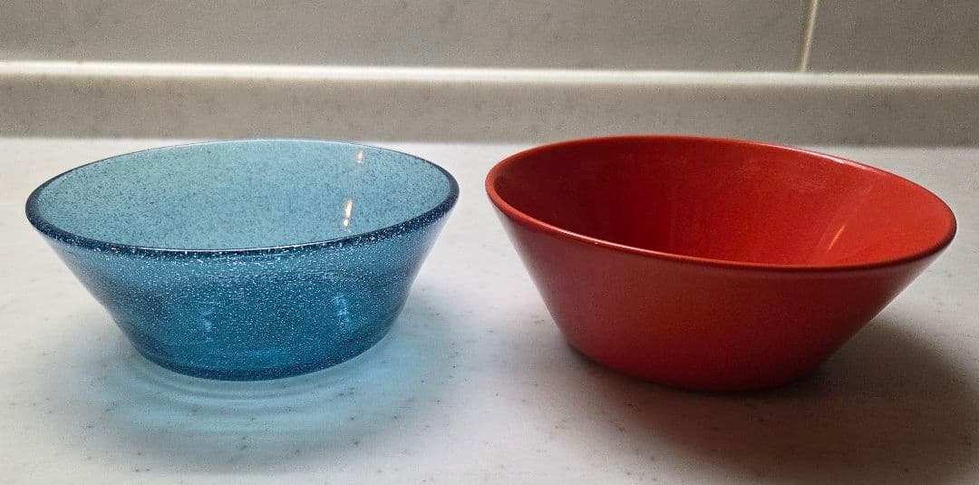 小谷真三/眞三 吹きガラス　ブルー 倉敷ガラス 気泡 直径13.5cm ボウル