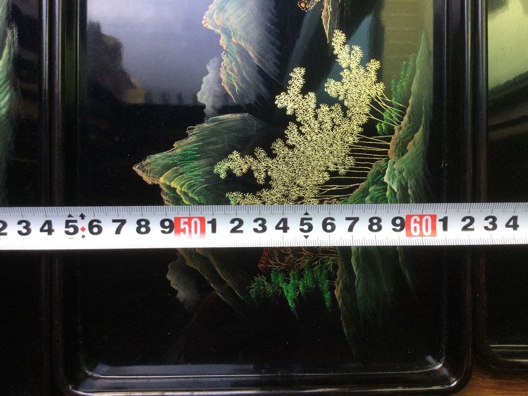 箱付き、中国の漆お盆5個セット、新品未使用、骨董品