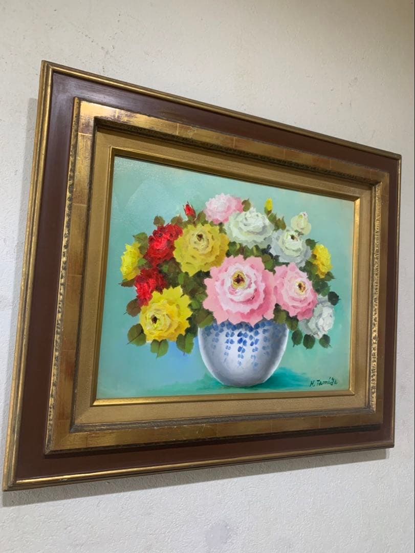 絵画額装　油彩肉筆画　真作　田宮博夫『ばら』F6