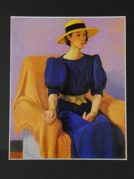 梶 進 「黄色い帽子」、限定画集より、藤島 武二、新品額装付