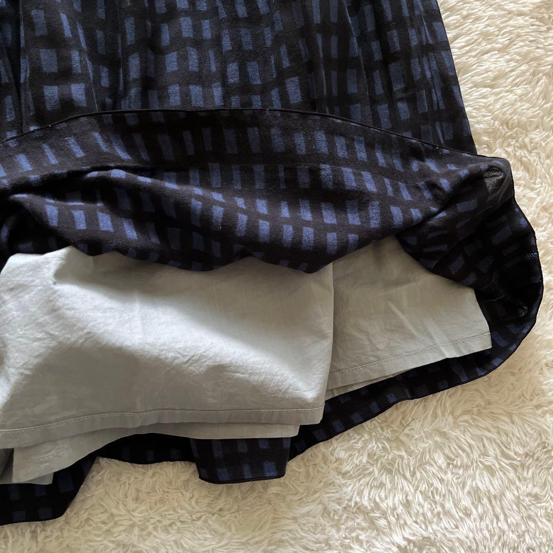 【ミナペルホネン】sora check ソラチェック　ひざ丈スカート　綿　38