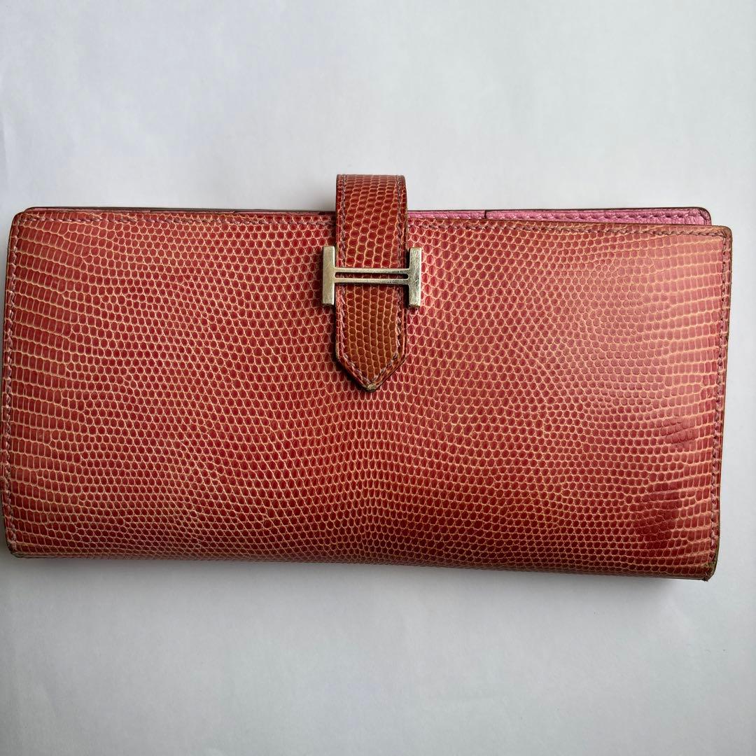 エルメス財布　べアン　スフレ　リザードピンク