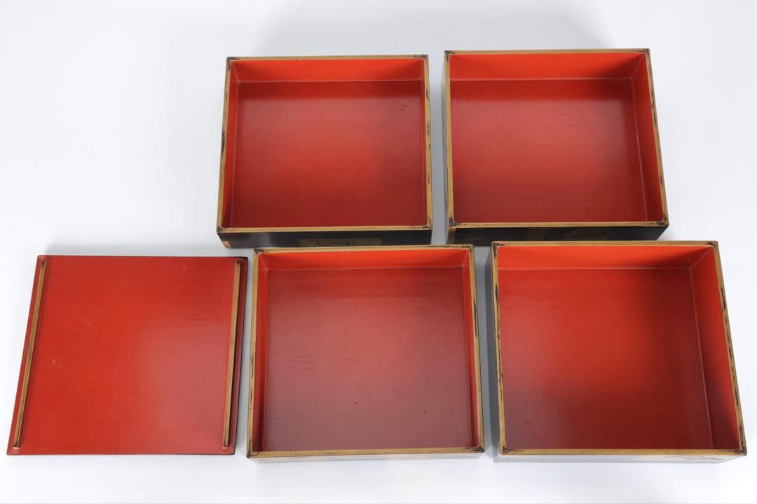 漆塗金蒔絵 野弁当 野点 花見重 重箱 錫製徳利 台付 骨董 古美術漆器　漆