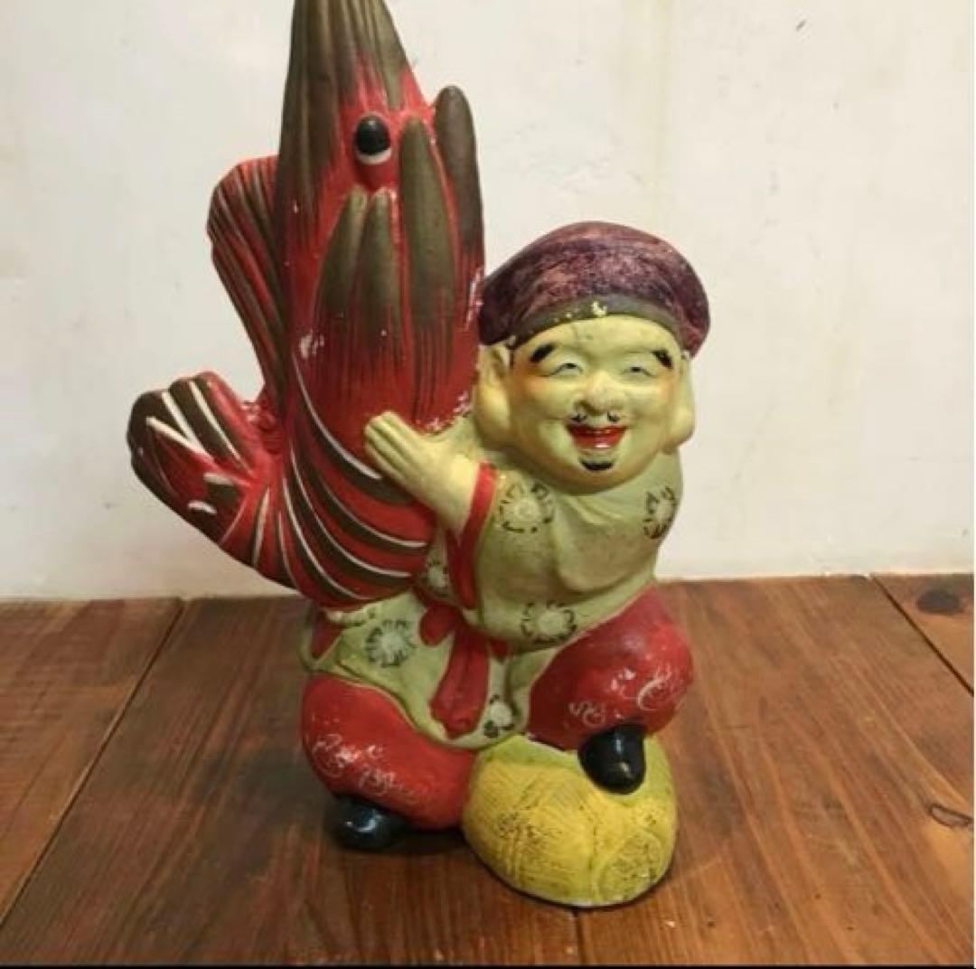 美品　年代物　陶器　恵比寿さま　縁起物　置物　　オブジェ